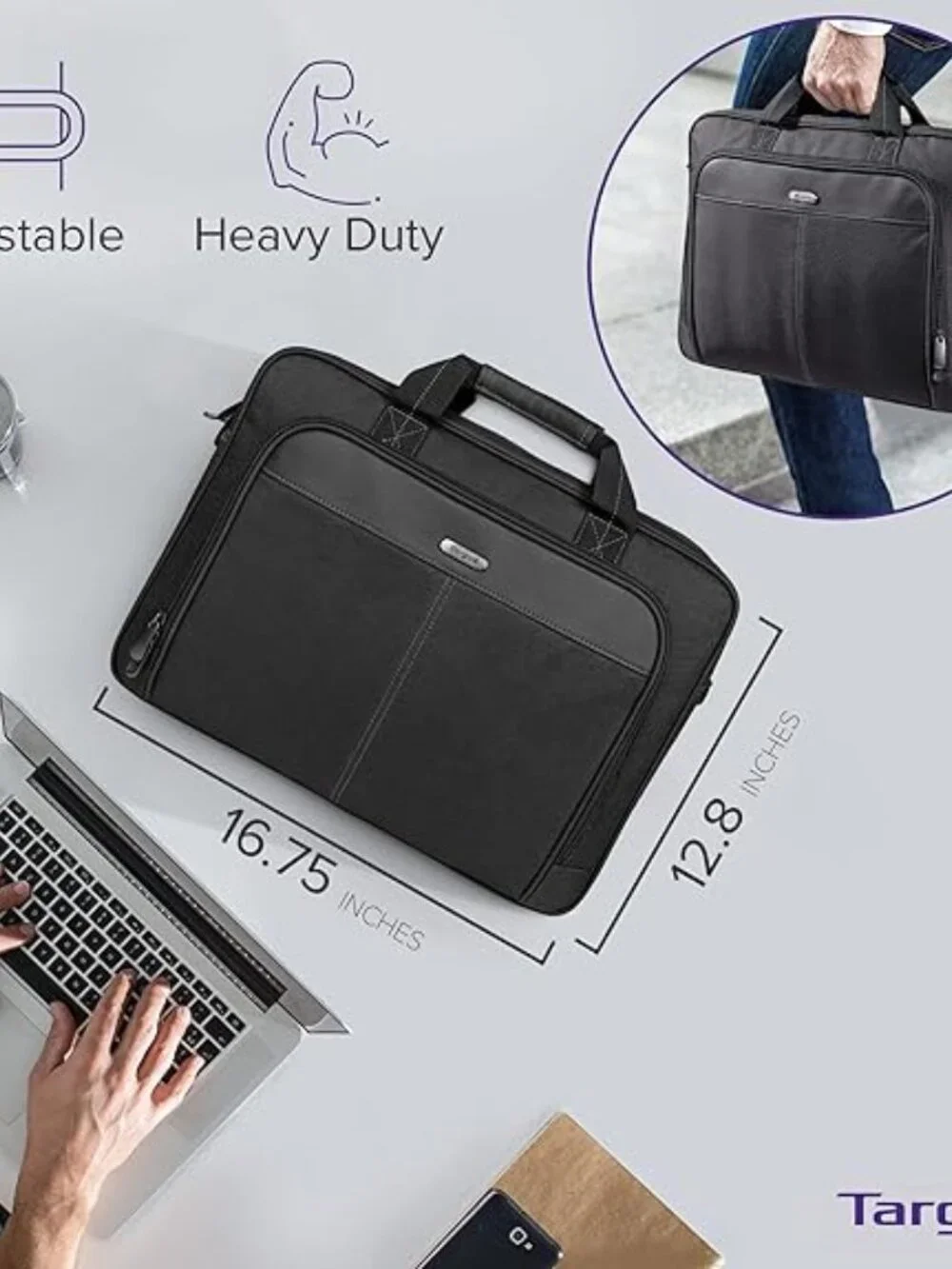 Targus Classic Slim Briefcase Messenger Ergonomic Padded Laptop Bag